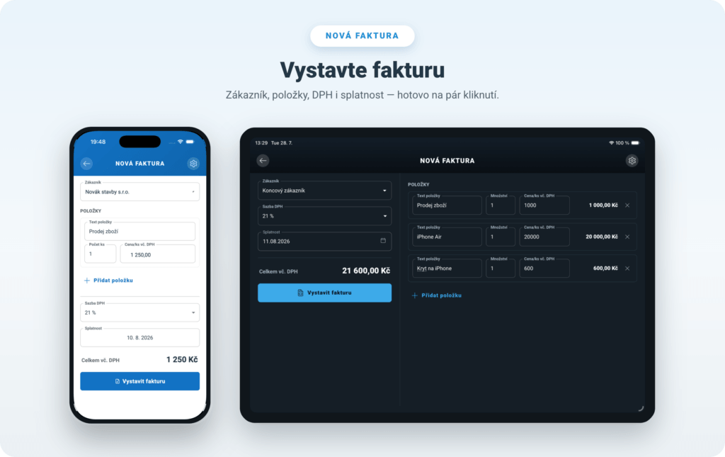 Vystavení nové faktury přímo z telefonu v mobilní aplikaci iÚčto